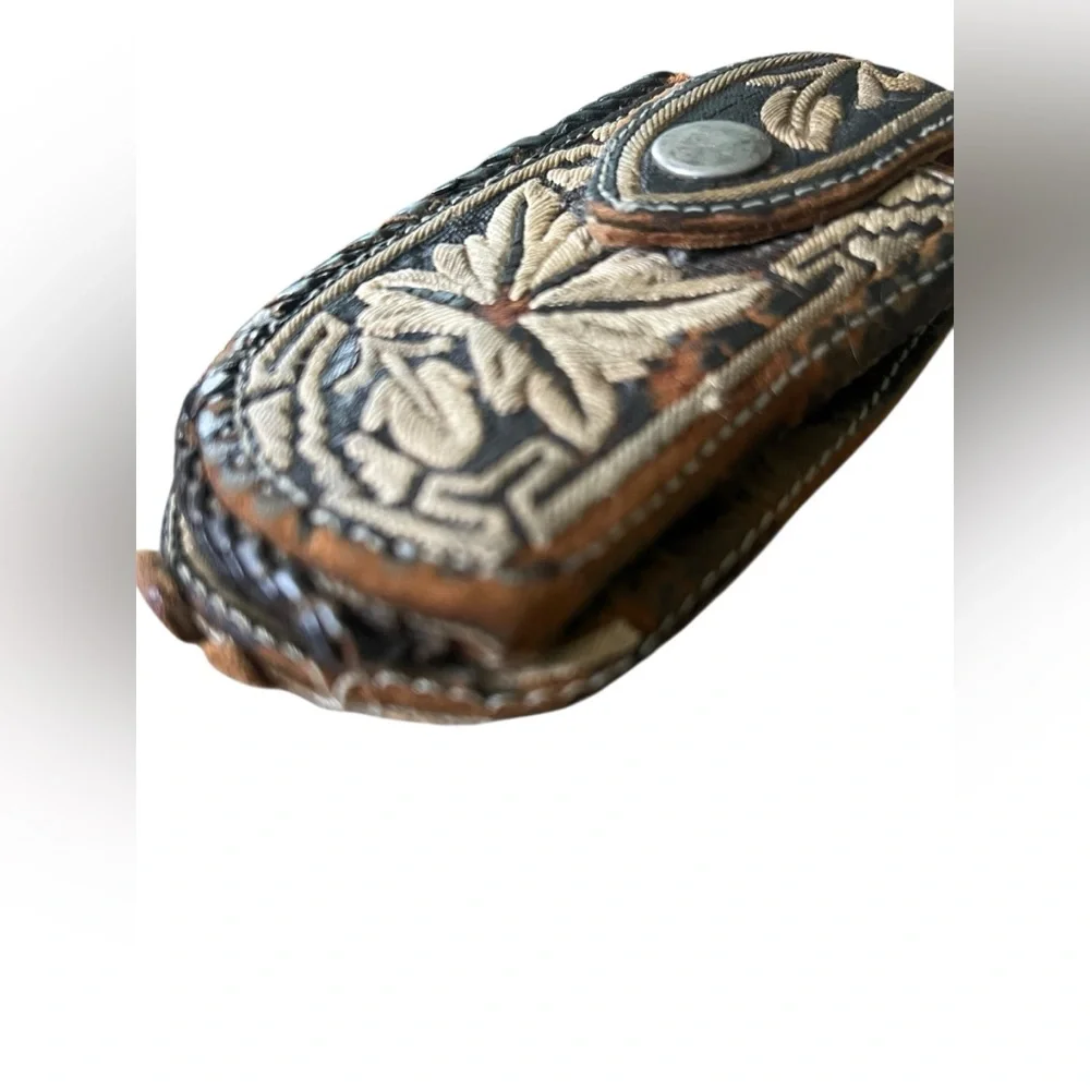 Leather Phone Holster with Floral Design- belt accessory